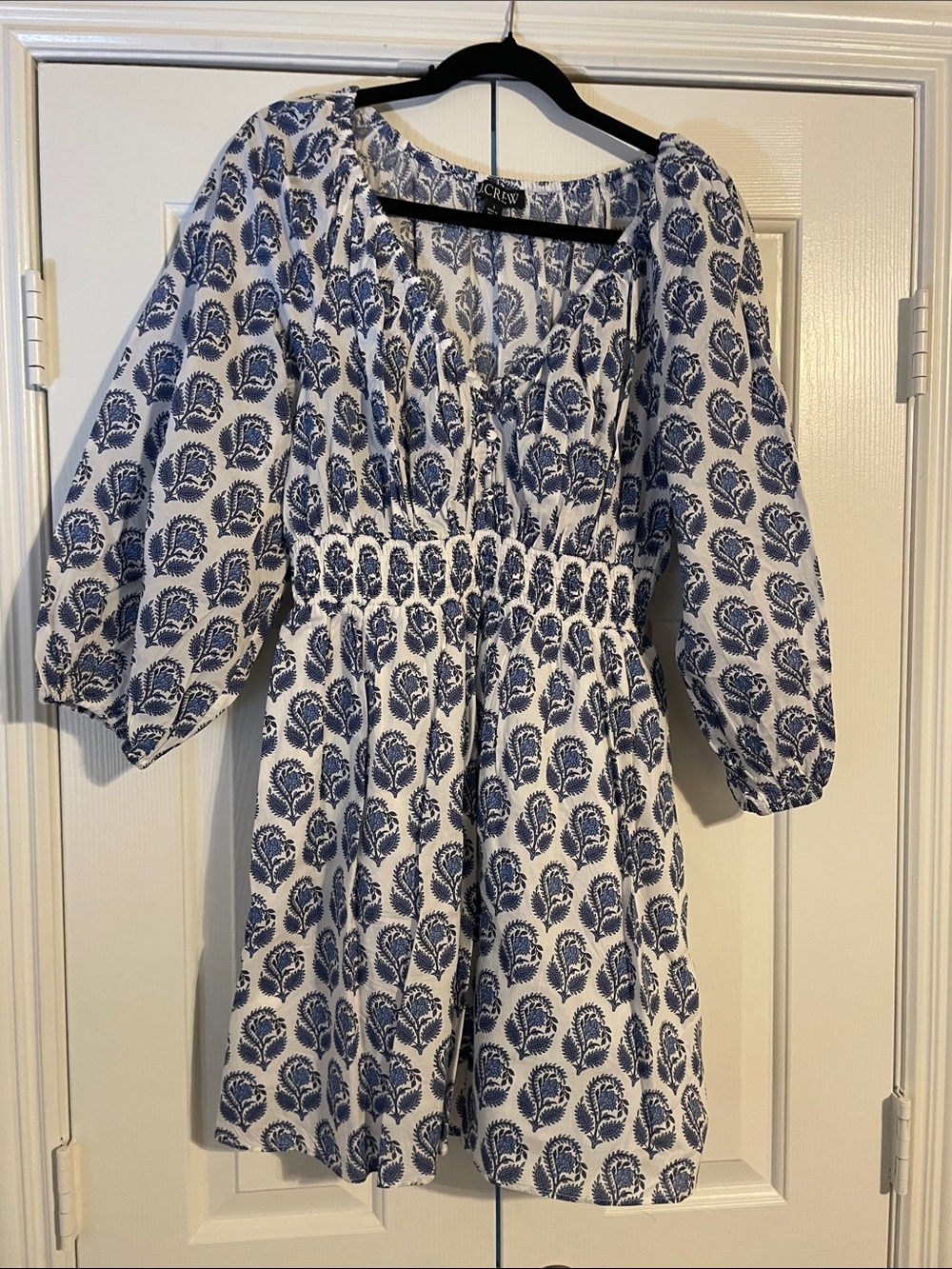 J. Crew White Mini Dress with Blue Botanical Print